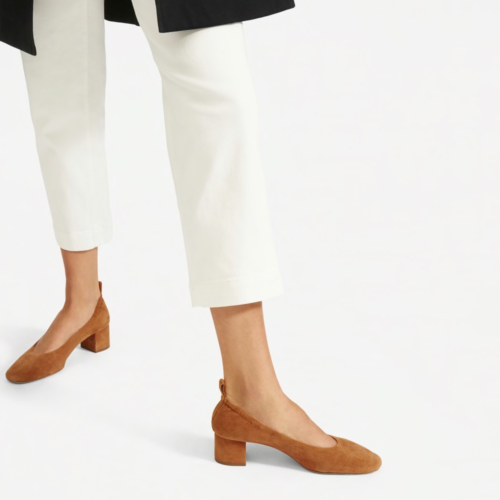 Everlane Day Heel in Cognac Suede